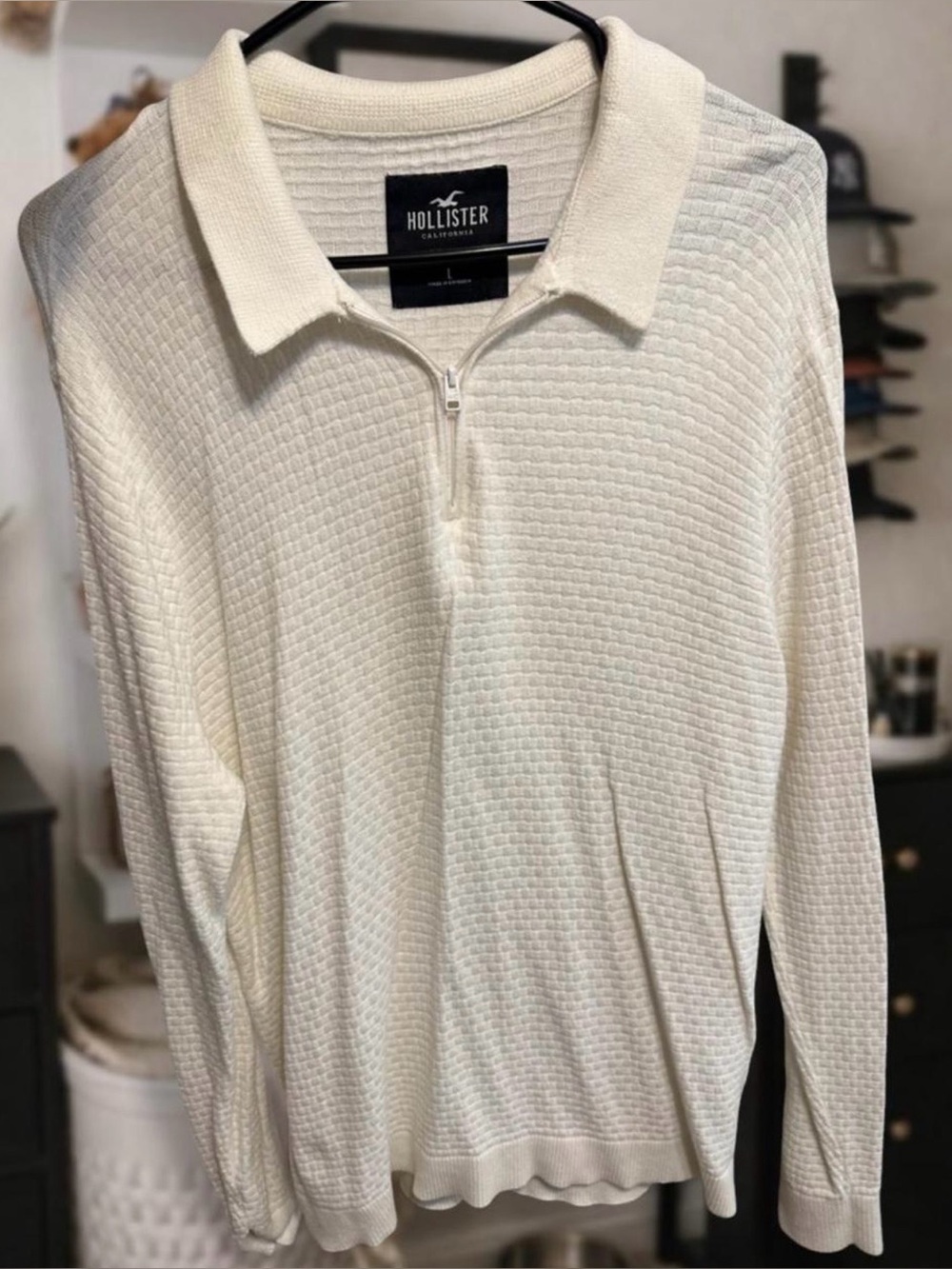 Hollister Cream Knit Half-Zip Polo Sweater